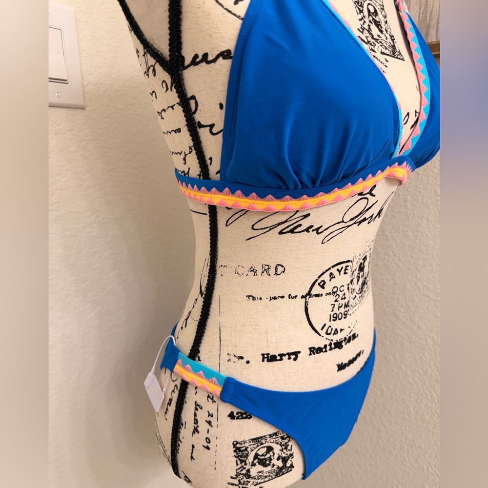 Blue Triangle Bikini with Pink Accents - Picture 4 of 13